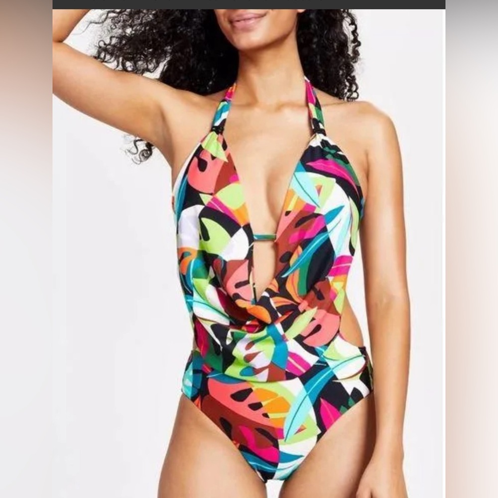 Bar III Womens Printed Removable Padding One-Piece Swimsuit